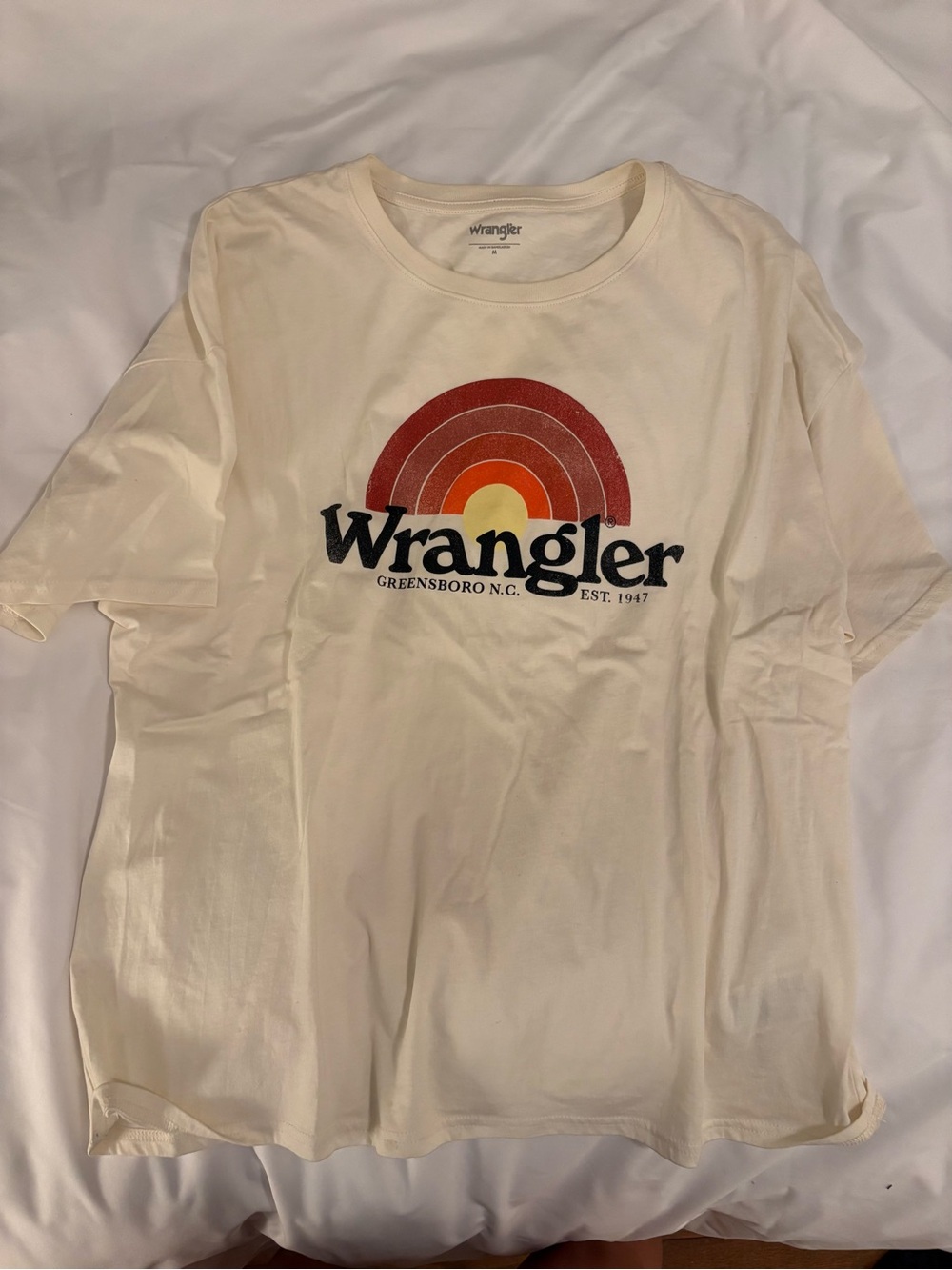 Wrangler Cream Oversized Tee with Retro Sunset Graphic